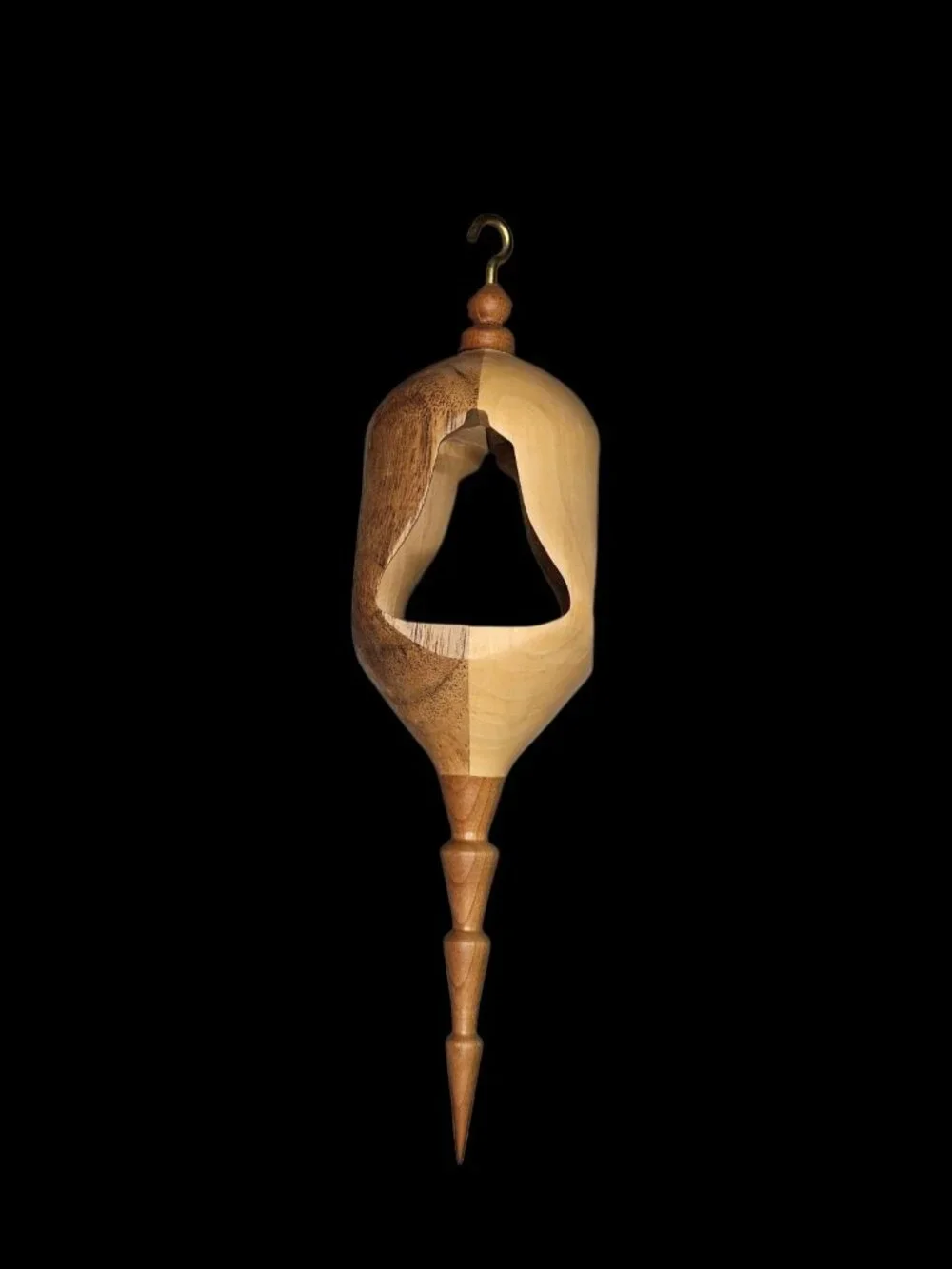 Mid-century Style Wood Ornament Inside-Out Turning‎ Finial Brown Stained 7.5